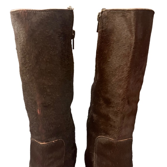 Italian Calf Hair Mid-Shin Boots with Leather Covered Wedge Heel - Picture 4 of 14